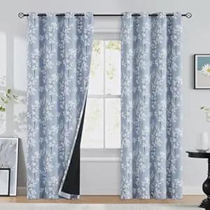 BFAM Floral Print 100% Blackout Curtain with Black Linning at Back, Floral Print Curtains for Living Room/Bedroom Thermal Insulated Energey Saving Blossom Curtain, Pack of 1 Curtain