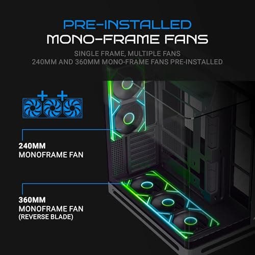 Ant Esports Crystal Arc Pro Mid-Tower Computer Case/Gaming Cabinet - Black |Curved Front Glass | Support ATX, Micro-ATX, Mini-ITX | Pre-Installed 2(240mm,360mm) Mono Frame Fans 5