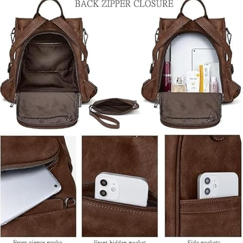 ProArch Anti-Theft Leather Backpack & Purse for Women | Combo Pack | Shoulder Bag for Women and Girls | College Bag for Girls | Multipurpose Travel Bag | Durable | PU Leather (BrownTL) 4