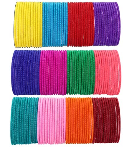 NMII Glass with Velvet worked Glossy Finished Bangle Set For Women and Girls, (F9_Velvet-(7)_Multicolour_2.8 Inches), Pack Of 144 Bangle Set