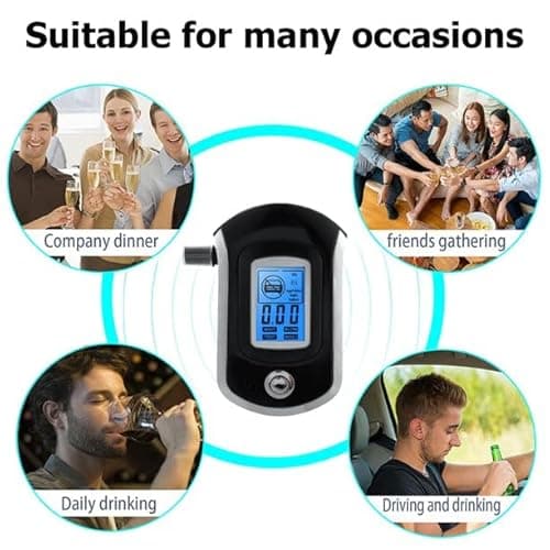 SIMMANS Professional LCD Display Police Alcohol Detector Digital Breath Alcohol Tester Breath Analyzer Auto Driving Safety Tool with 5 Mouthpiece 4