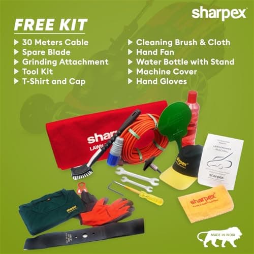 Sharpex 1800W Electric Lawn Mower 18 Inch Blade | Made in India | 70L Grass Catcher | 8 Cutting Heights (30–80mm) | Tools Kit Included | Suitable for 2,500–10,000 sq.ft | Single Phase 2.5HP Motor, Red 3