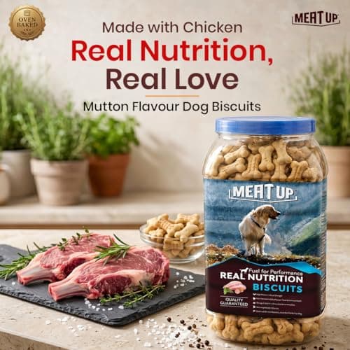 Meat Up Dog Treats Biscuits 2kg (1kg + 1kg) | Mutton Flavour | Suitable for All Life Stages | Helps Remove Plaque & Tartar | Enriched with Vitamins & Minerals | Promotes Lustrous Coat 2