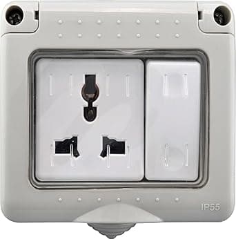 IP55 Weatherproof Outdoor Socket with Switch, Universal Multi-Plug, Grey, Wall Mounted (2)