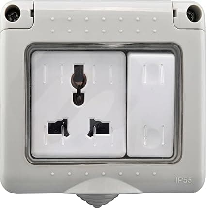 IP55 Weatherproof Outdoor Socket with Switch, Universal Multi-Plug, Grey, Wall Mounted (2)