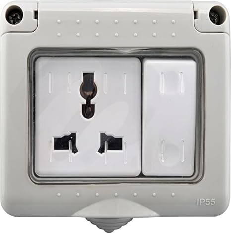 IP55 Weatherproof Outdoor Socket with Switch, Universal Multi-Plug, Grey, Wall Mounted (2)
