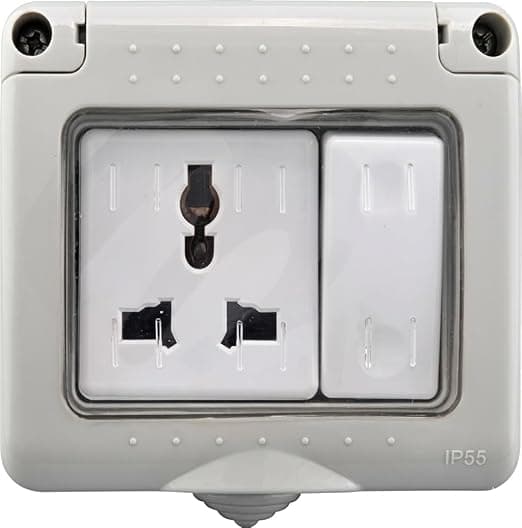 IP55 Weatherproof Outdoor Socket with Switch, Universal Multi-Plug, Grey, Wall Mounted (2)