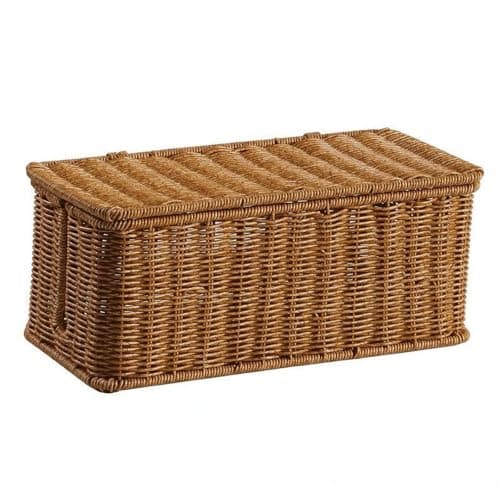 SNAPPSY Basket-Like Rattan-Style Cable Box Desktop Lidded Cable Box Natural Brown Power Strip Cover Decorative, L Double Teardrop