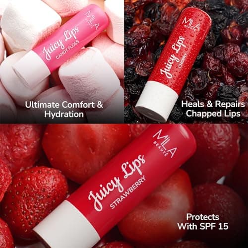 MILA BEAUTÉ Tinted Juicy Lip Balms Combo with 12 Hrs Moisturisation & SPF 15 I Almond Oil I Hydrating & Nourishing I For Dry & Chapped Lips I Pack of 3, Assorted 3