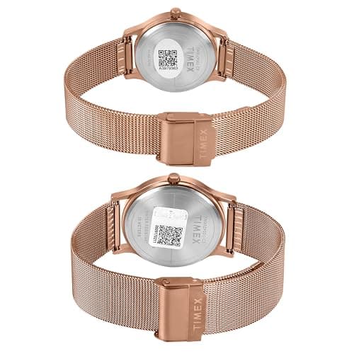 TIMEX Analog Watch for Couple with Teal Round Dial & Rose Gold Stainless Steel Bracelet Band Water Resistant Pair's Wrist Watches - TW00ZP002 4