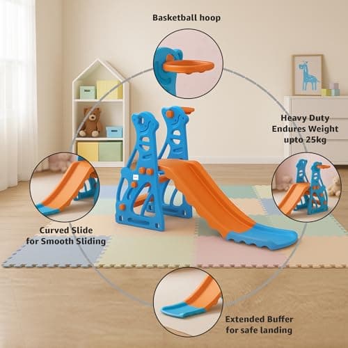 Amazon Brand - Solimo Garden Penguin Slide with Basketball for Indoor & Outdoor Use | for Kids 2-4 Years Old | Safe & Fun | Ideal for Boys & Girls | Toy for Kids | Easy Assembly, Multicolor 3