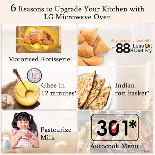 LG 32 L Convection Microwave Oven (MC3286BRUM, Black, 360° Motorised Rotisserie for Bar-be-queing, 301 Auto Cook Menu, Stainless steel cavity, Indian Cuisine, Tandoor Se, Steam Clean & Diet Fry) 2