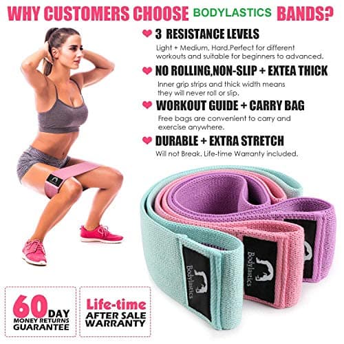 Bodylastics Resistance Hip Loop Bands 35-50lbs Resistance Bands for Legs, Butt, Thighs & Glutes Exercises, Anti-Slip Fabric Workout Bands for Men/Women 3