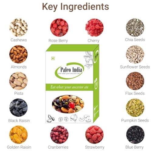 Paleo India 400gm Nuts Seeds Berries Mix| Trail Mix| Healthy Mix Dry Fruits Seeds and Berries 2