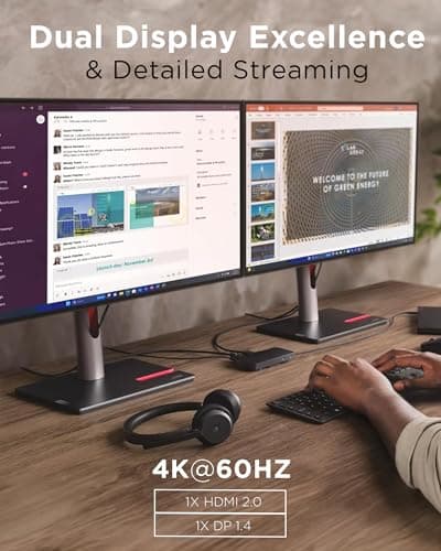 Lenovo USB-C Dual Display Travel Dock - 7 Ports, Integrated USB-C Cable, Universal Compatibility, Dual Displays at 4K - Black 4