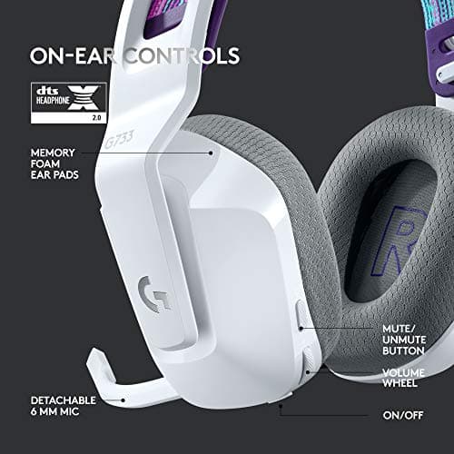 Logitech G733 Lightspeed Wireless Gaming Headset with Suspension Headband, LIGHTSYNC RGB, Blue VO!CE mic Technology and PRO-G Audio Drivers - White 5