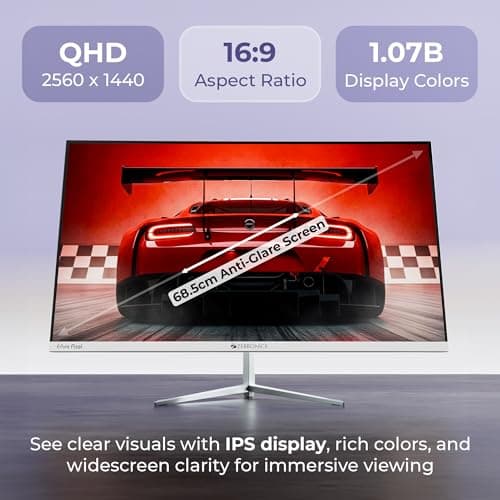 Zebronics 27 Inch QHD Gaming Monitor, 180Hz Refresh Rate, 1ms MPRT, IPS Display, 300 Nits, HDR10, 1.07B Colors, 2 x HDMI, 2 x DP, Bezel-Less Design, Built-in Speakers, Wall Mountable (A27QHD LED) 5
