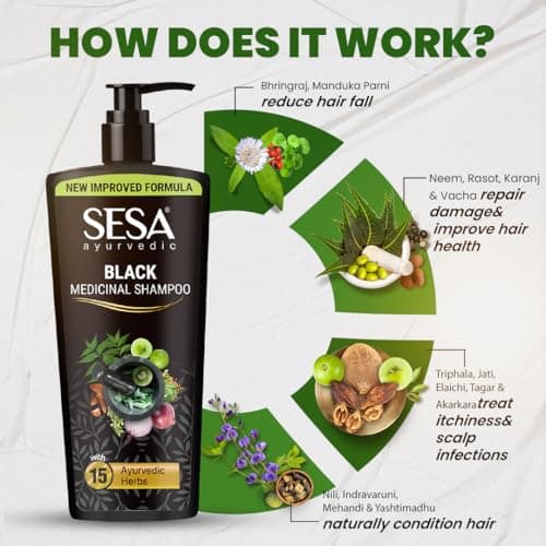 Sesa Ayurvedic Medicinal Shampoo Hairfall Control Anti Dandruff Shampoo Infused with 15 Ayurvedic Herbs Smooth & Shiny Hair For Men & Women (500 ml) 2
