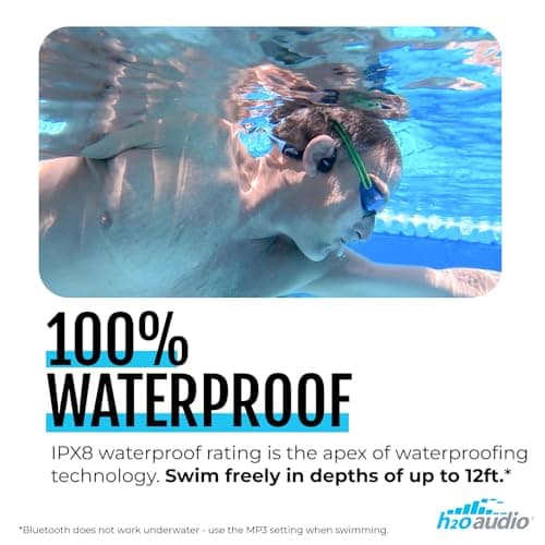 H2O Audio TRI 2 Multi-Sport Waterproof Bone Conduction Open Ear Headphones â€“ Bluetooth-V5.3 for Running/Cycling, MP3 for Swimming - Black & Blue 2