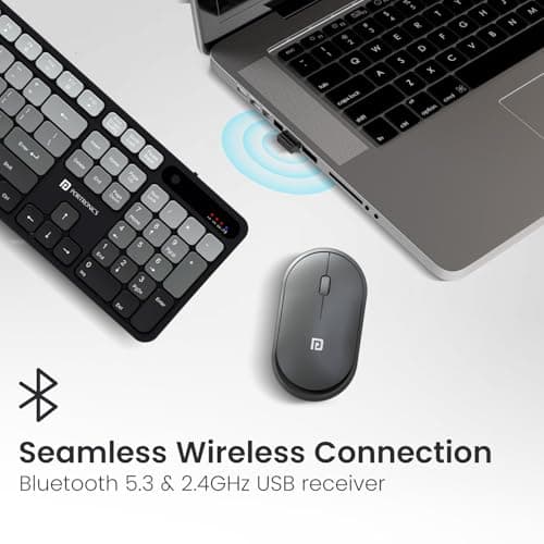Portronics Key11 Combo Rechargeable Wireless Keyboard and Mouse Set, Bluetooth 5.3&2.4GHz Wireless,Type-C Fast Charging,Gradient Keys, Noiseless Typing, High Precision Mouse, for PC&Laptop(Grey) 5