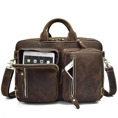 MaheTri Dublin Leather Backpack Briefcase 2-in-1 | Genuine Leather Convertible Office & Travel Bag | Laptop Compatible with Padded Compartment | Adjustable Straps & Multi-Pocket Organisation 2