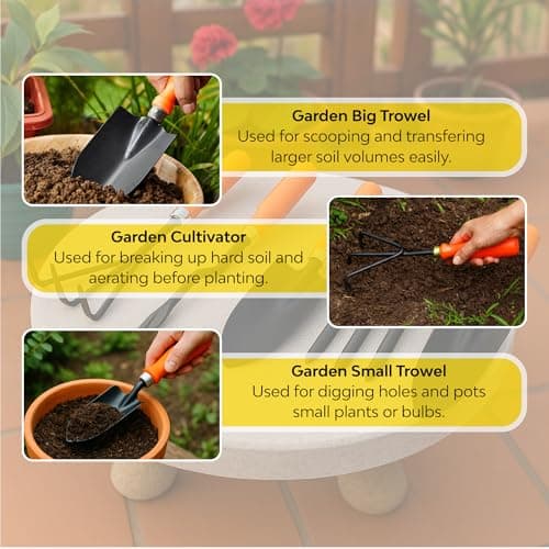 Kraft Seeds Gardening Hand Tools Set - 5 Pieces (Cultivator, Big and Small Trowel, Weeder, Fork) | Tools for Home Garden | Durable Plant Tool Kit | Farming Tools 4