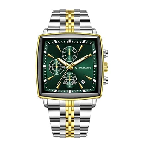 Giordano Multi Function Watch for Men with Square Dial, Stainless Steel Strap and Date Display