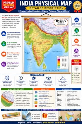 Wall Hanging Combo of 3 Map| Political Map Of India| Political Map Of World| Physical Map Of India| With Self Adhesive Wall Hangers 5