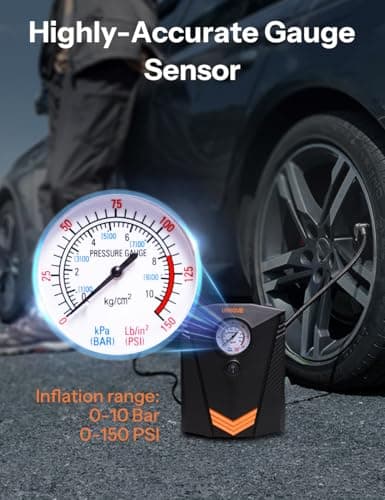 UN1QUE Tyre Inflator for Car, 150PSI Car Air Pump, 12V DC Portable Air Compressor for Tyre, Fast Inflation Speed Inflator Pump with LED Light 4