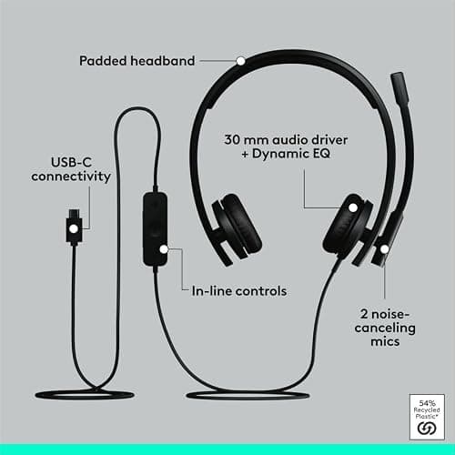 Logitech USB-C Headset Stereo H570e Microsoft Teams Certified with Noise-Cancelling Microphone 2