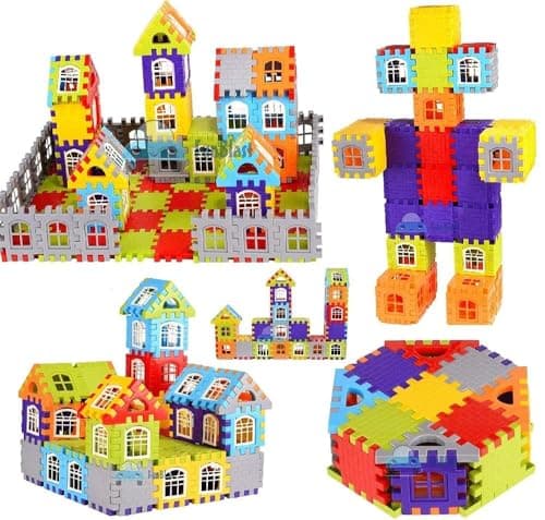 Interlocking Building Block Construction Toy Set, Multicolor Plastic House Building Blocks, 72 Pieces, Educational STEM Toy for Kids Ages 3-8 Years