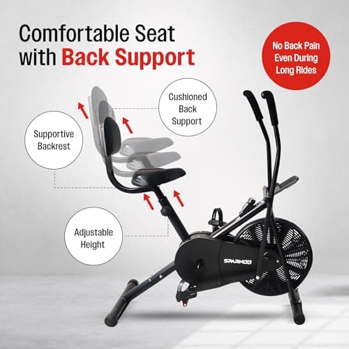Sparnod SAB-05 Air Bike Exercise Cycle for Home Gym with Back Support | Full Body Workout – Arms & Legs Dual Action | Adjustable Resistance | 120 KG Maximum User Weight & 1-Year Warranty 5