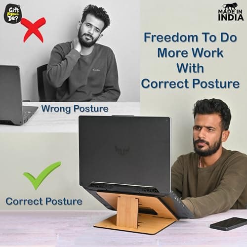 GKD Portable Laptop Stand Compatible with MacBook Apple dell xps hp Lenovo asus Premium Laptop Stand Wooden for Desk Ergonomic Sturdy Lightweight Friendship Gifts Gifts (Bamboo ecofriendly) 3