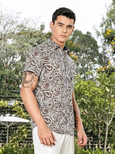 Thomas Scott Men's | All Over Printed | Spread Collar | 100% Cotton | Short Sleeve | Shirts for Men (Available in Plus Size) Green 3