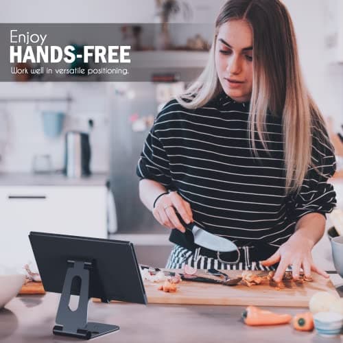 ELV Aluminum Adjustable Mobile Phone Foldable Holder Tabletop Stand, Dock Mount for All Smartphones, Tabs, Kindle, iPad (Black) 5