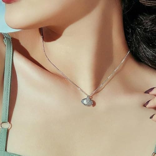 MEENAZ Silver pendant necklace for women Girls Ladies girlfriend Wife Moti Shell Pearl Necklace for woman stylish locket diamond ad cz Pendants chains western Valentine Gift Anti tarnish jewelry 78 2