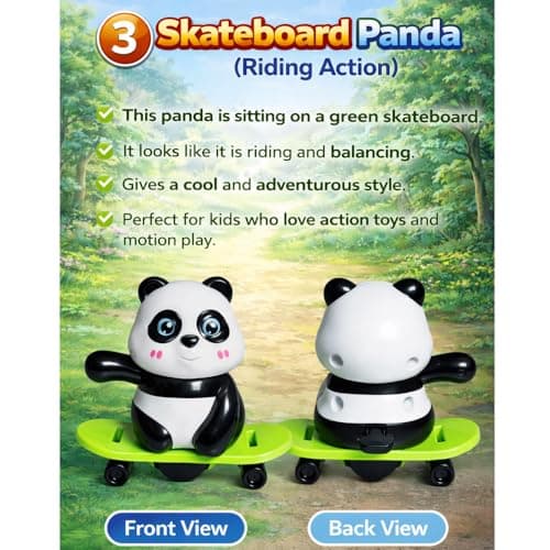 MERRILY Cute Panda Toy Set for Kids – Rotating & Moving Action Panda Figures, Interactive Fun Play Toys, Safe Educational Gift for Boys & Girls 3+ (3PCS Set) 5