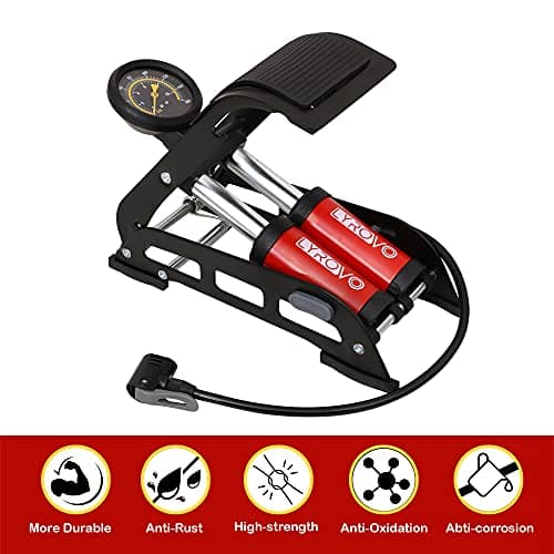 Lyrovo 160 PSI Double Cylinder Portable Foot Pump Air Tyre Inflator for car Bike and Cycle, Red 3