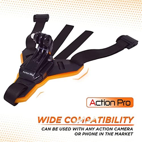 Action Pro Helmet Chin Mount Strap with J Hook Compatible with All Smartphones and Hero 13 12 11 10 9 8 7 5 4 | SJCAM | DJI Osmo | Insta360 X4 X3 X2 & Other Action Cameras [Made in India] (Orange) 2