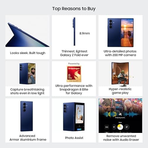 Samsung Galaxy Z Fold7 5G Mobile with Galaxy AI (JetBlack, 12GB RAM, 512GB Storage), Ultra Sleek Design with 200MP Camera, Ultra-Smooth Gaming with Powerful Snapdragon 8 Elite, Google Gemini 2