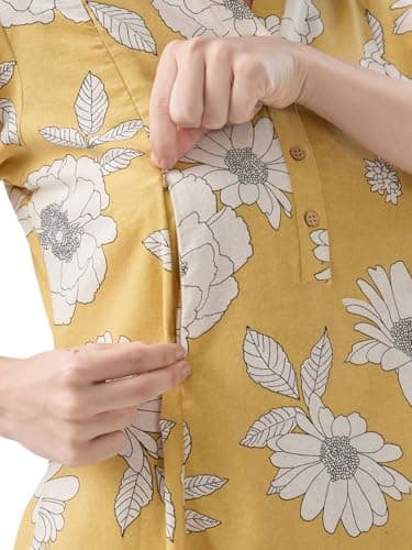 AV2 Maternity Nursing and Feeding Kurta Set | Nursing Zippers | Pre and Post Pregnancy | Raw Silk | Kurta Pant Set | Coord Set Yellow Large 4181 5