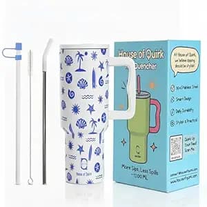 House of Quirk 1200ML Stainless Steel Tumbler with Handle & Lid, 2 Straws – Large Travel Mug Water Cup for Gym, Office & Outdoor Use (Seanova)