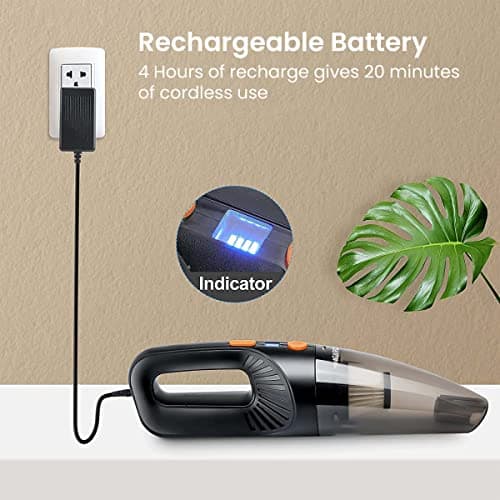 AGARO Cordless Rechargeable Car Vacuum Cleaner, Portable, Handheld,100W, 5.5KPAPower Socket, Stainless Steel Filter, Black HVC1081 5