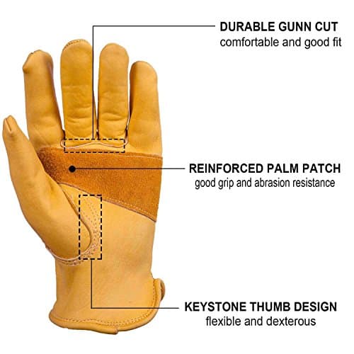 Jupiter Industries Heavy Duty Reinforced Leather Work Gloves for Adults, Palm Patch Safety Gloves for Gardening, Farming, Construction, Warehouse, Truck Driving & Yard Work | Yellow, Pack of 1 Pair 4