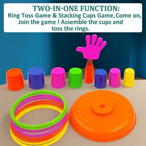 GRAPHENE 2 in 1 Stacking Ring Toss Game Toy for Kids Indoor Outdoor Target Throw Colour Recognition Brain Development Educational Toys For 1-5 Years Girls Boy Fun Learning Activity Toy Set Gift for 3+ 4