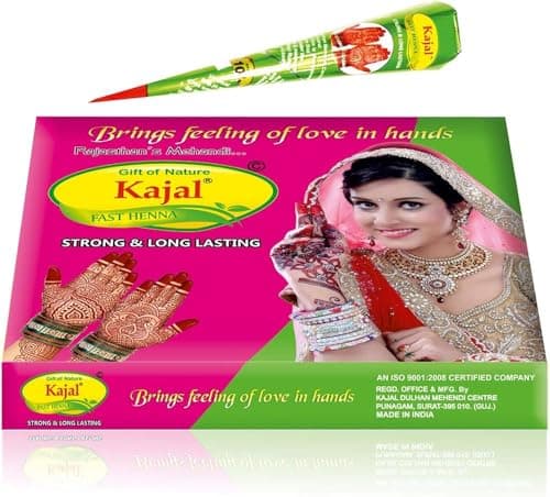 Kajal Fast Color Cone, Strong & Long Lasting, Mehndi for Hands, Natural Henna Paste, Each 30gm, Pack Of 36
