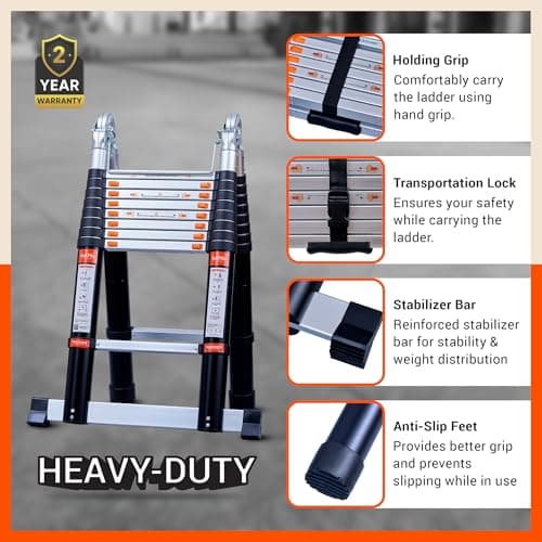 Bathla 20.5 ft A-Type Foldable Aluminium Telescopic Ladder with 18 Steps | Portable & Compact | 2-Year Warranty | Multi-Purpose Ladder for Home, Industrial & Outdoor Use 5