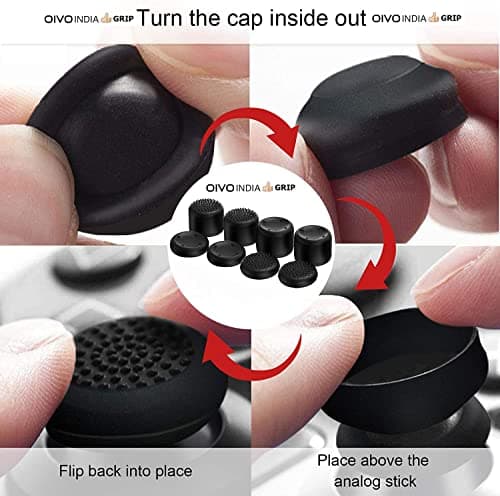 OIVO INDIA 8Pcs Black Silicone FPS Thumb Grip Set (Compatible with PS5,PS4,Nintendo Switch Pro) 3