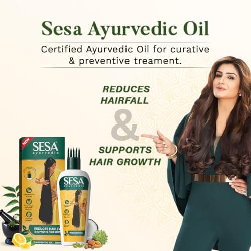 SESA Ayurvedic Hair Oil With Bhringraj & 17 Rare Herbs With Coconut Oil and 4 Nourishing For Hair Growth Help Control Hair Fall with Easy Applicator For Women and Men (200 ml) 3