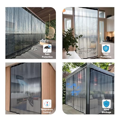 HIPPO Outdoor Transparent PVC Solid Waterproof Curtain for Balcony All Seasons, AC, Rain, Dust & Wind Protection (4.5FTX8FT, Pack of 1) 2
